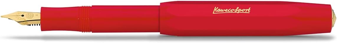 Kaweco CLASSIC SPORT Fountain Pen Red with 23 Carat Gold-Plated Steel Nib and Iridium Tip for Ink Cartridges I Sport Fountain Pen 13 cm I Nib: F (Fine)