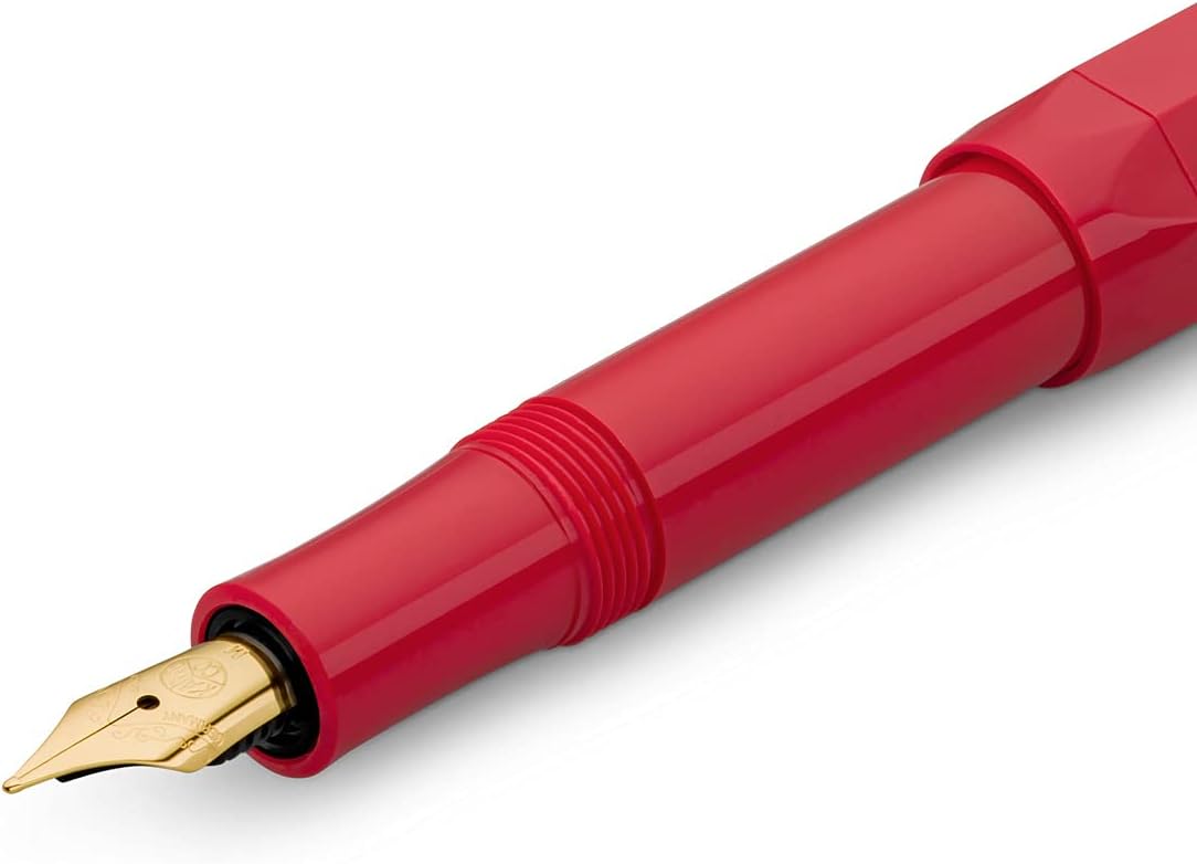Kaweco CLASSIC SPORT Fountain Pen Red with 23 Carat Gold-Plated Steel Nib and Iridium Tip for Ink Cartridges I Sport Fountain Pen 13 cm I Nib: F (Fine)