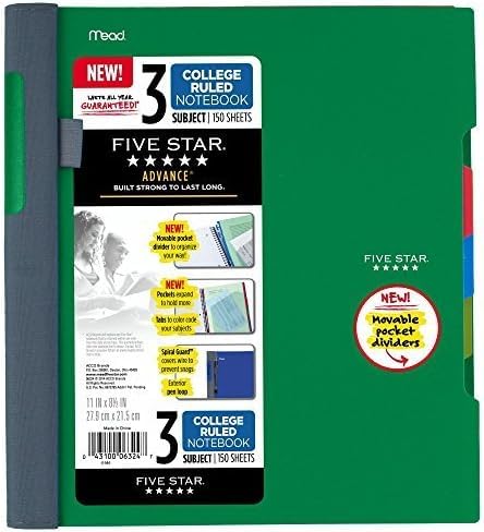 Five Star Advance Spiral Notebook + Study App, 3 Subject, College Ruled Paper, 8-1/2" x 11", 150 Sheets, Spiral Guard, Movable Tabbed Dividers, Pacific Blue (73138)