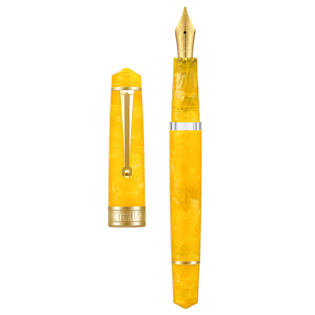 Asvine P20 Piston Fountain Pen Amber Resin, Iridium Extra Fine Nib Gold Trim Smooth Writer Collection with Case Set