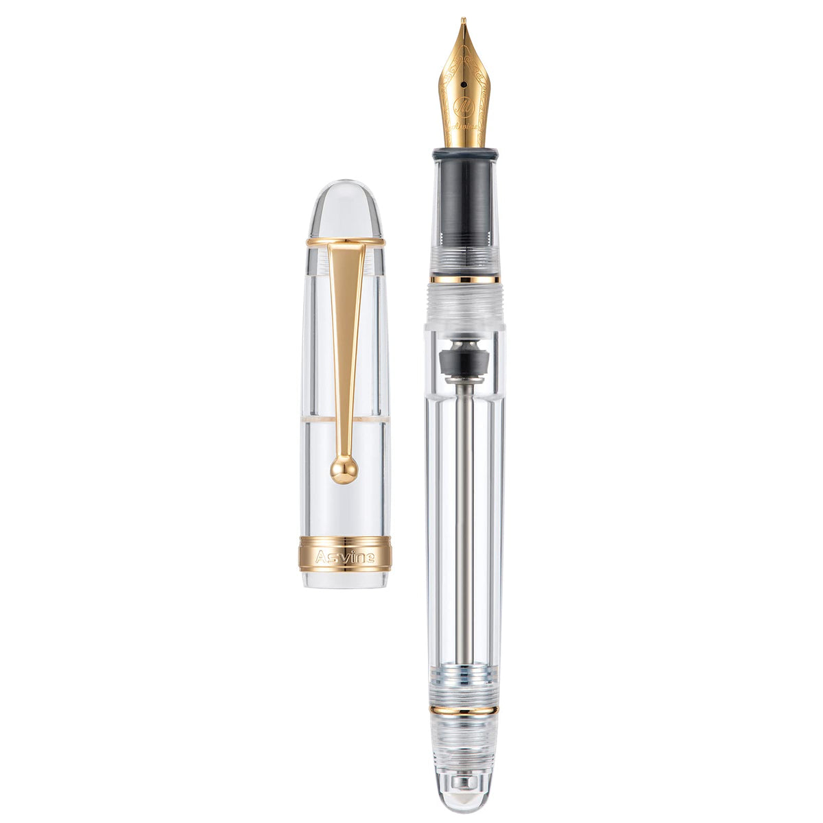 Asvine V126 Vacuum Filling Fountain Pen Extra Fine Nib, Transparent Clear Acrylic, Large-Capacity with Gift Case