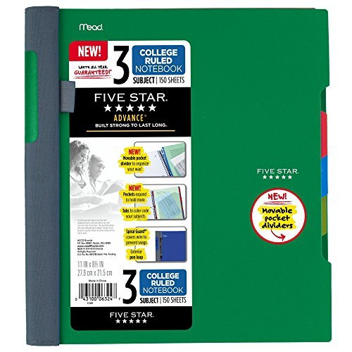 Five Star Advance Spiral Notebook + Study App, 3 Subject, College Ruled Paper, 8-1/2" x 11", 150 Sheets, Spiral Guard, Movable Tabbed Dividers, Pacific Blue (73138)