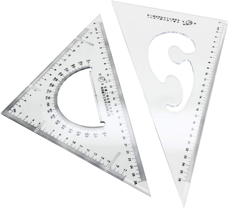 Utoolmart Triangle Ruler Set, 30cm / 11.8-inch Plexiglass Right Angle Ruler,Aluminum Alloy Triangular Ratio Scale Ruler, Measuring Tool for Drafting Drawing Learning Math Geometry Ruler 1 Pcs