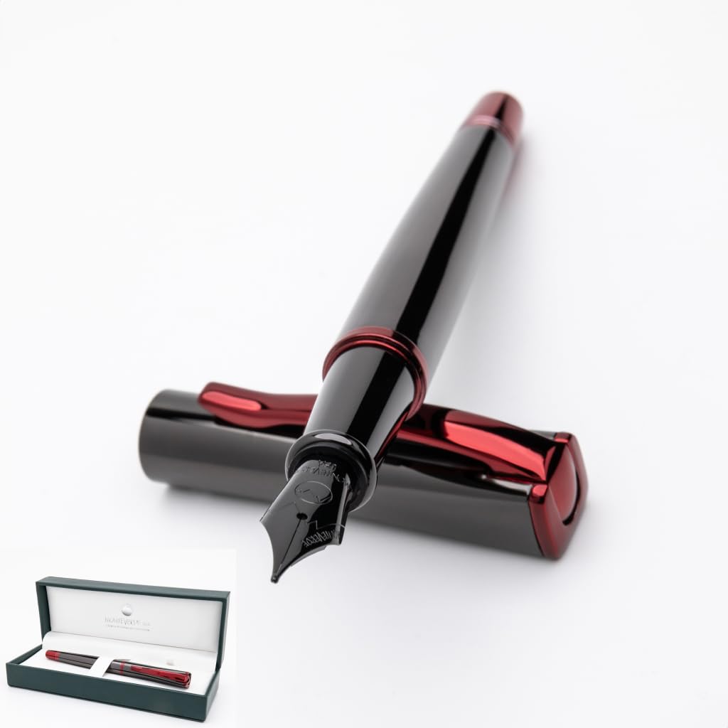 Monteverde USA Impressa Fountain Pen Gun Metal with Red Trim - Broad Point - JoWo German Nib