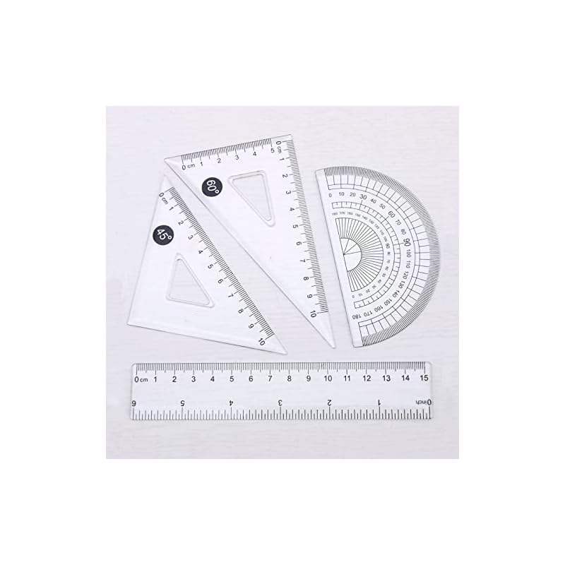 10 Pcs Ruler Set, Transparent Plastic Triangular Rulers, Protractors and Straightedge, Measuring Tools for Drawing, Clear Markings, Metric and Imperial Scales, for Art Studio and Home Use
