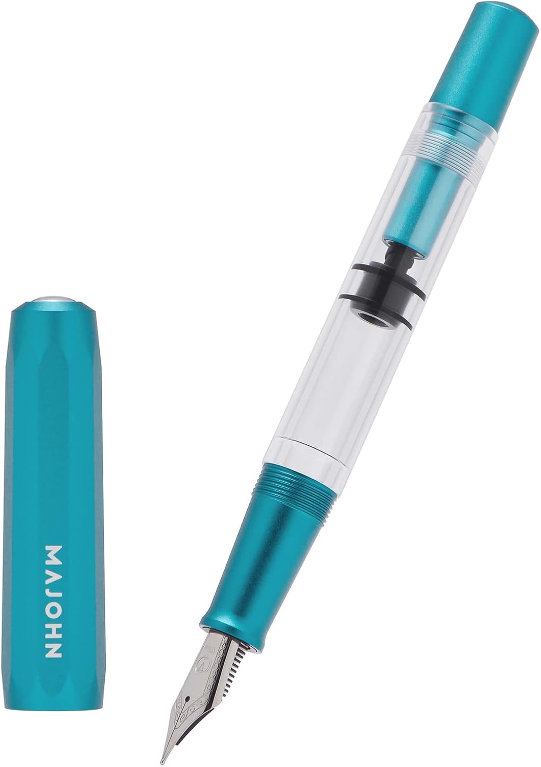 Majohn T1 Piston Fountain Pen Fine, Blue Aluminium Clear Acrylic Large Ink Capacity Writing Pen Box Set