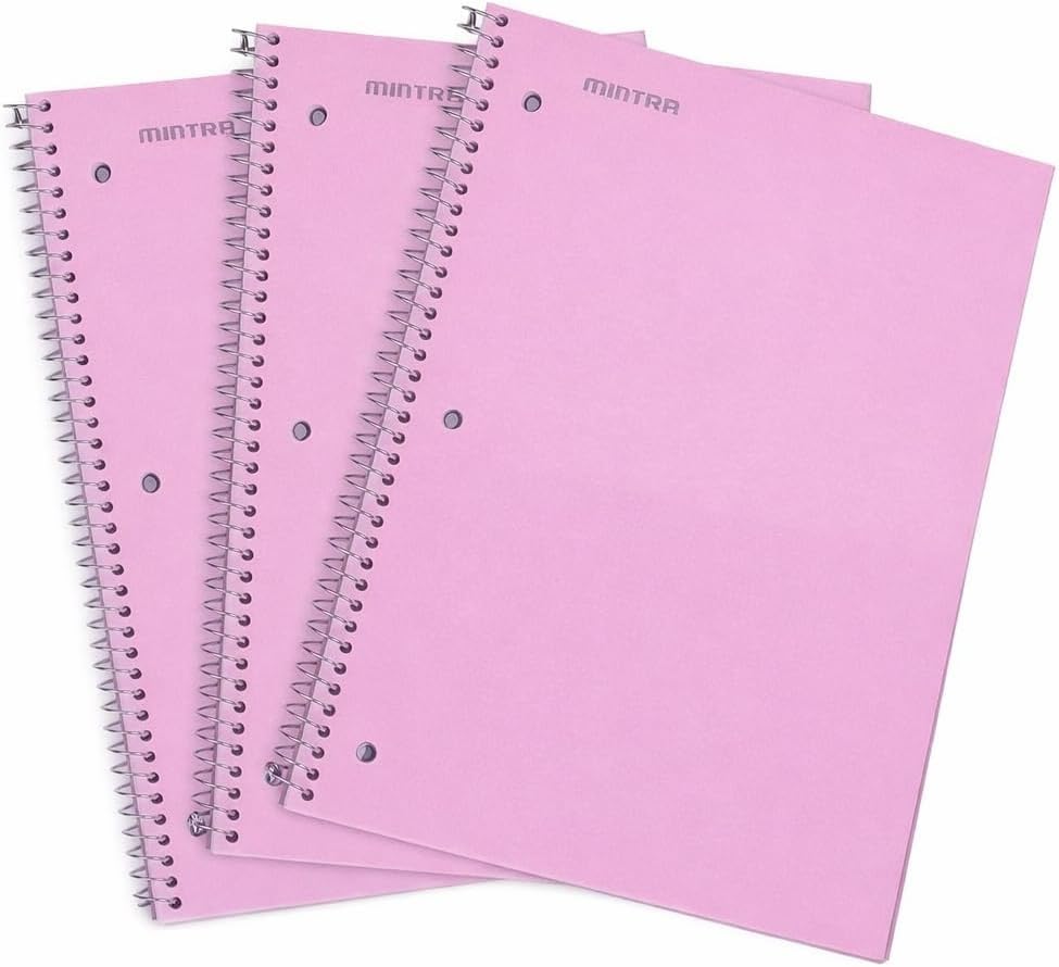 Mintra Office Durable Spiral Notebooks, 1 Subject, (Spring Pink, Sun Yellow, Arctic Ice, College Ruled 3pk)
