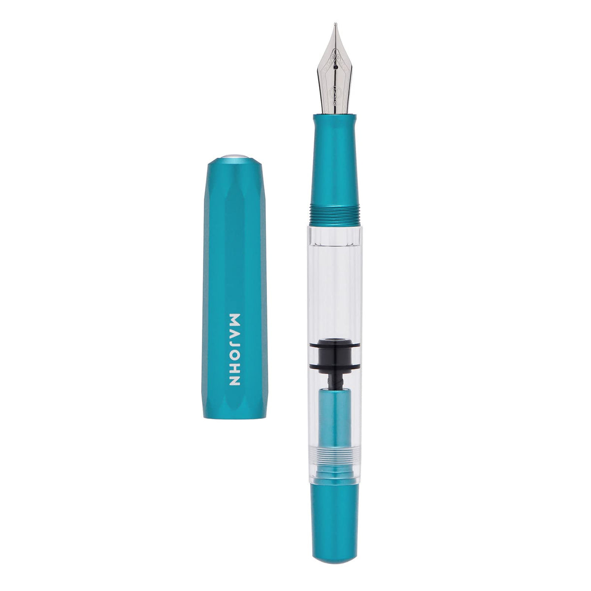 Majohn T1 Piston Fountain Pen Fine, Blue Aluminium Clear Acrylic Large Ink Capacity Writing Pen Box Set