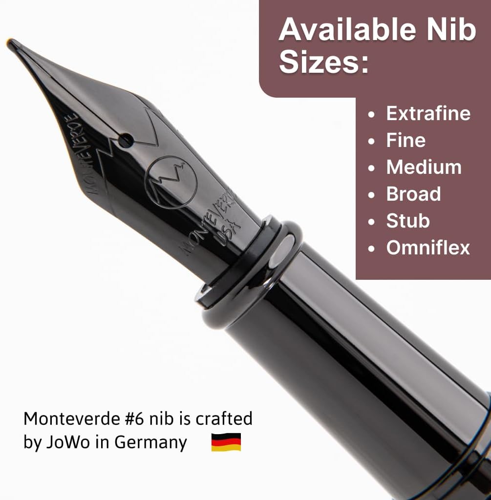 Monteverde USA Impressa Fountain Pen Gun Metal with Red Trim - Broad Point - JoWo German Nib