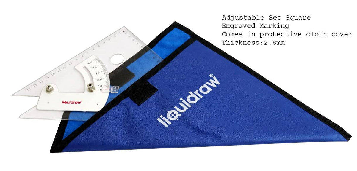 Liquidraw Adjustable Set Square, Clear Acrylic Triangle Ruler, 12in / 30cm