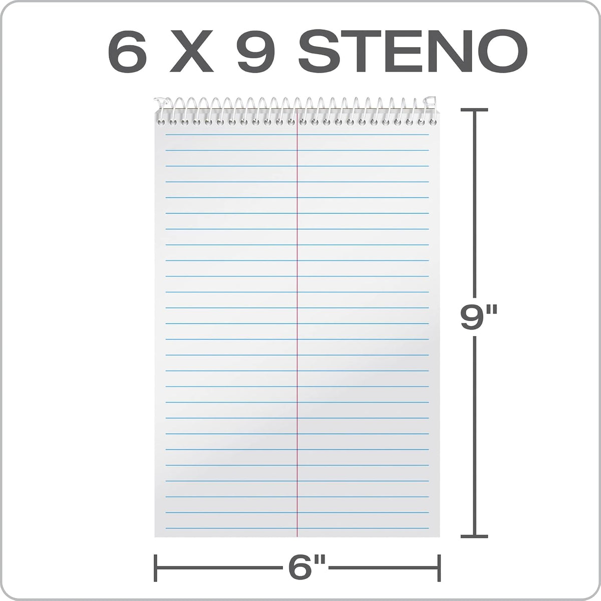 Tops Spiral Steno Books 8 Pack, 6" x 9", Gregg Rule White Paper, Assorted Covers, 80 Sheets per Book/8 Books per Pack, Red, Black, Blue, Green (80219)