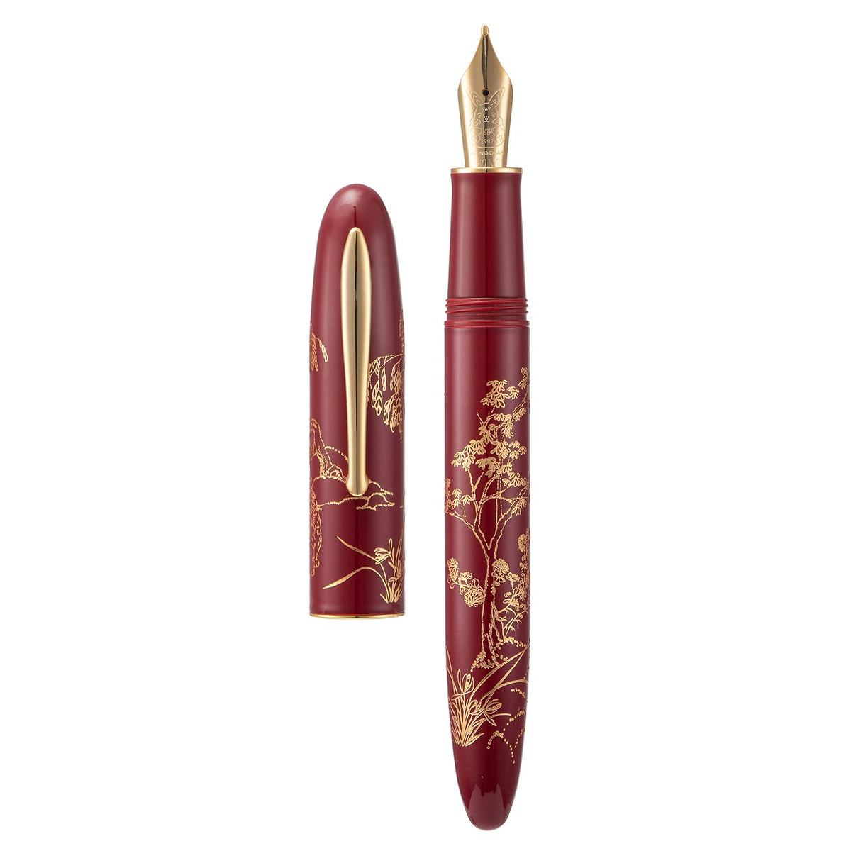 HONG DIAN Hongdian N23 Black Rabbit Fountain Pen, Long Blade Medium Nib Gold Trim, New Year Lucky Rabbit Carving Design, Smooth Writing Pen with Converter and Metal Pen Box Set