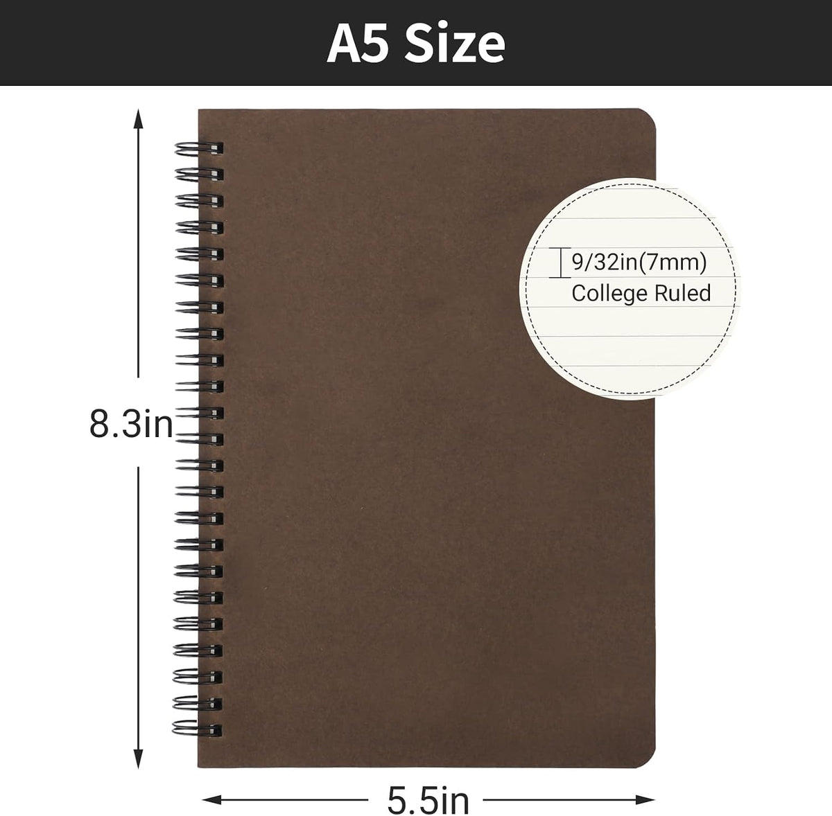 EUSOAR Spiral Ruled Notebook, A5 3packs 5.5"X8.3" 120 Pages Lined Travel Writing Notebooks Journal, Memo Notepad Sketchbook, Office Business Subject Diary Ruled Spiral Book Journal-Coffee Cover