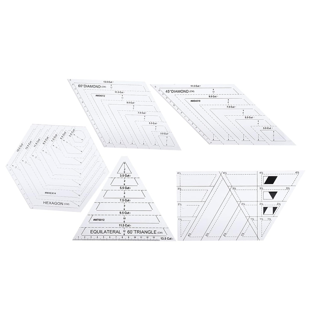SUNGOOYUE Quilting Ruler Set, 5-Piece Transparent Patchwork Templates for