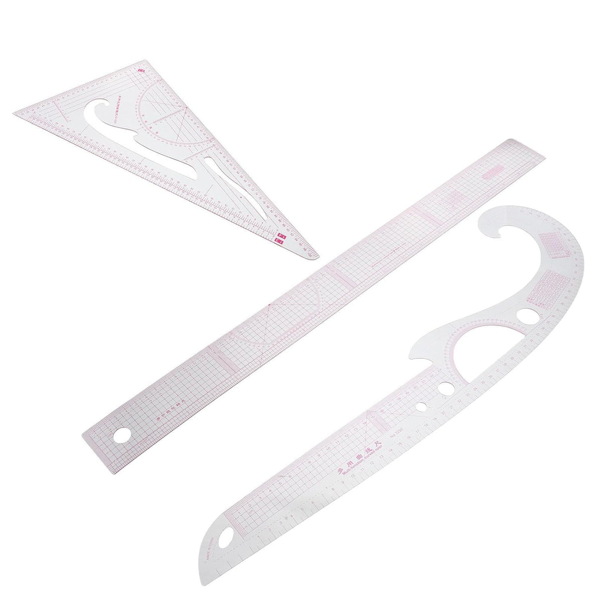 3pcs Professional Sewing Ruler Set, Plastic Pattern Cutting Tools