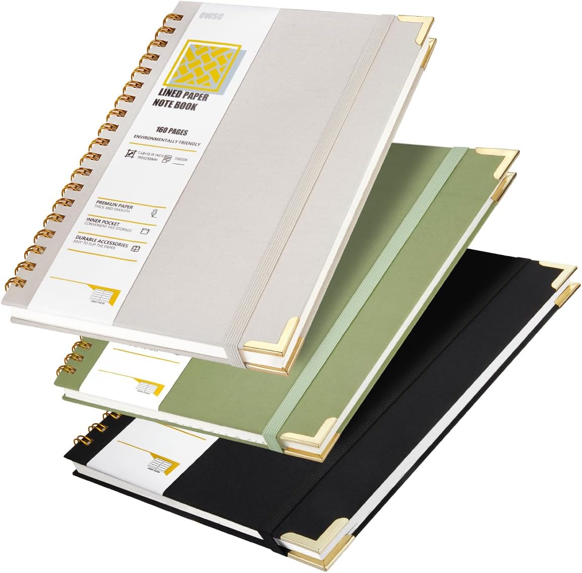 OWSC Lined Spiral Notebook, Hardcover 7.1 x 10 IN B5 Notebook, 3 Pack Mix