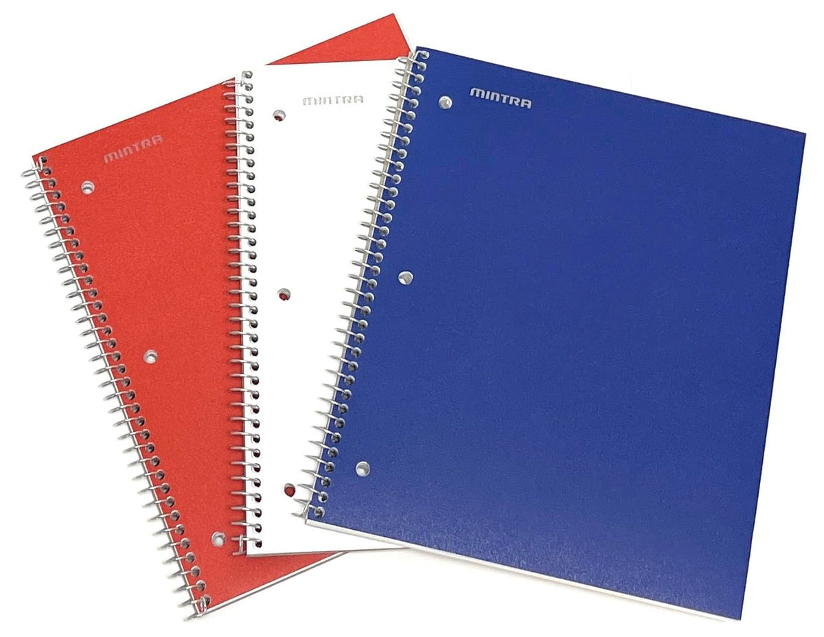 Mintra Office Durable Spiral Notebooks, 1 Subject, (Spring Pink, Sun Yellow, Arctic Ice, College Ruled 3pk)