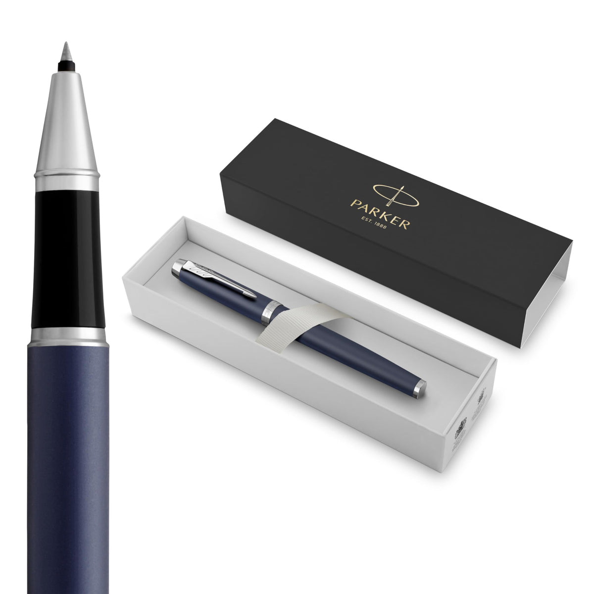Parker IM Fountain Pen, Black Lacquer with Gold Trim, Fine Nib - Includes Blue Ink Refill and Elegant Gift Box