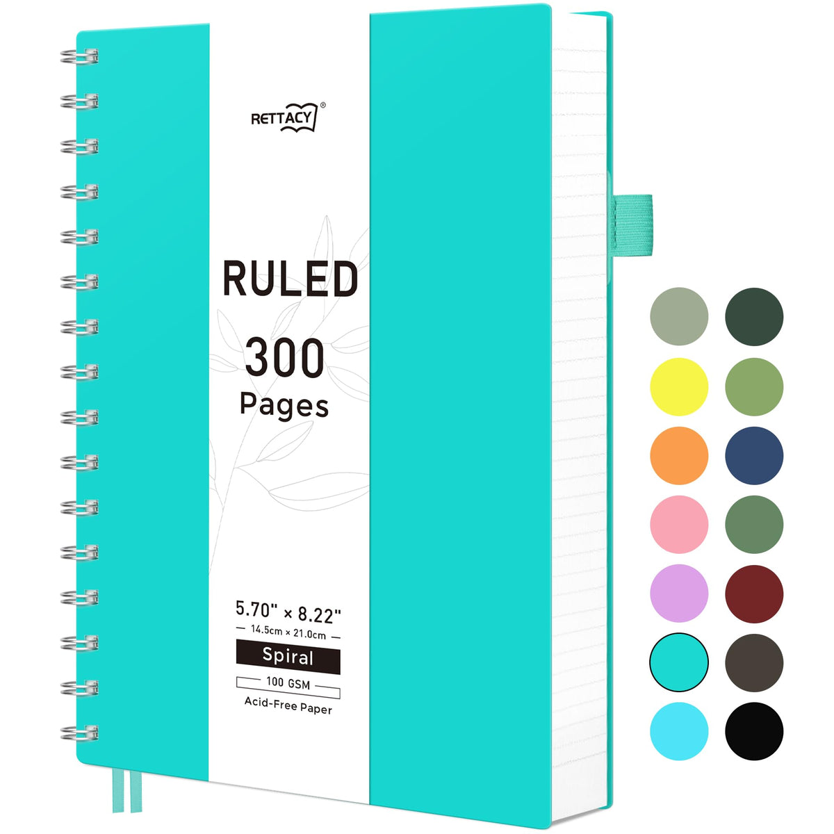 RETTACY Spiral College Ruled Notebook, 300 Pages, A5 Size (5.7" x 8.2")