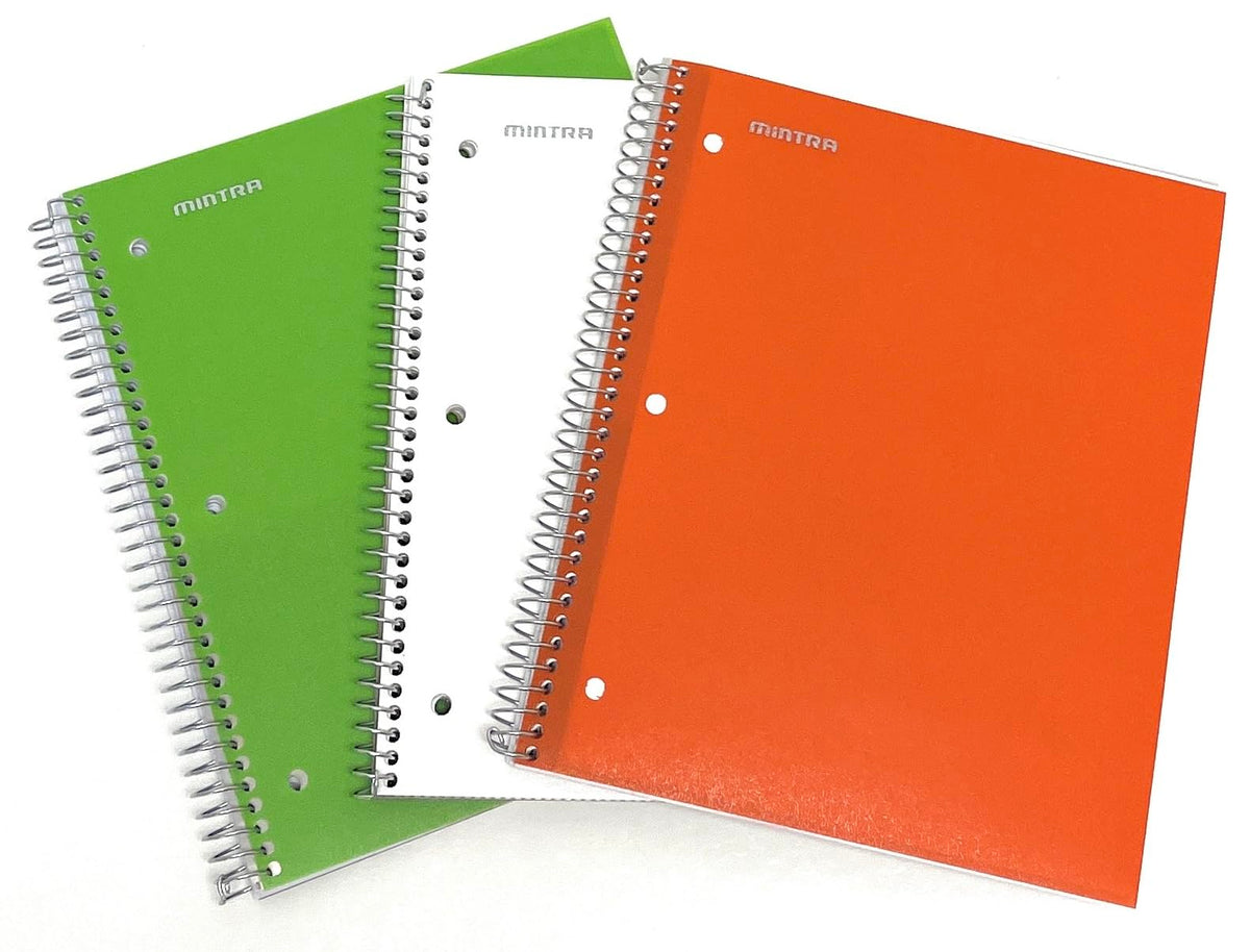 Mintra Office Durable Spiral Notebooks, 1 Subject, (Spring Pink, Sun Yellow, Arctic Ice, College Ruled 3pk)