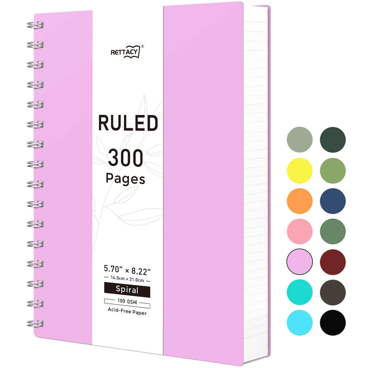 RETTACY Spiral College Ruled Notebook, 300 Pages, A5 Size (5.7" x 8.2")