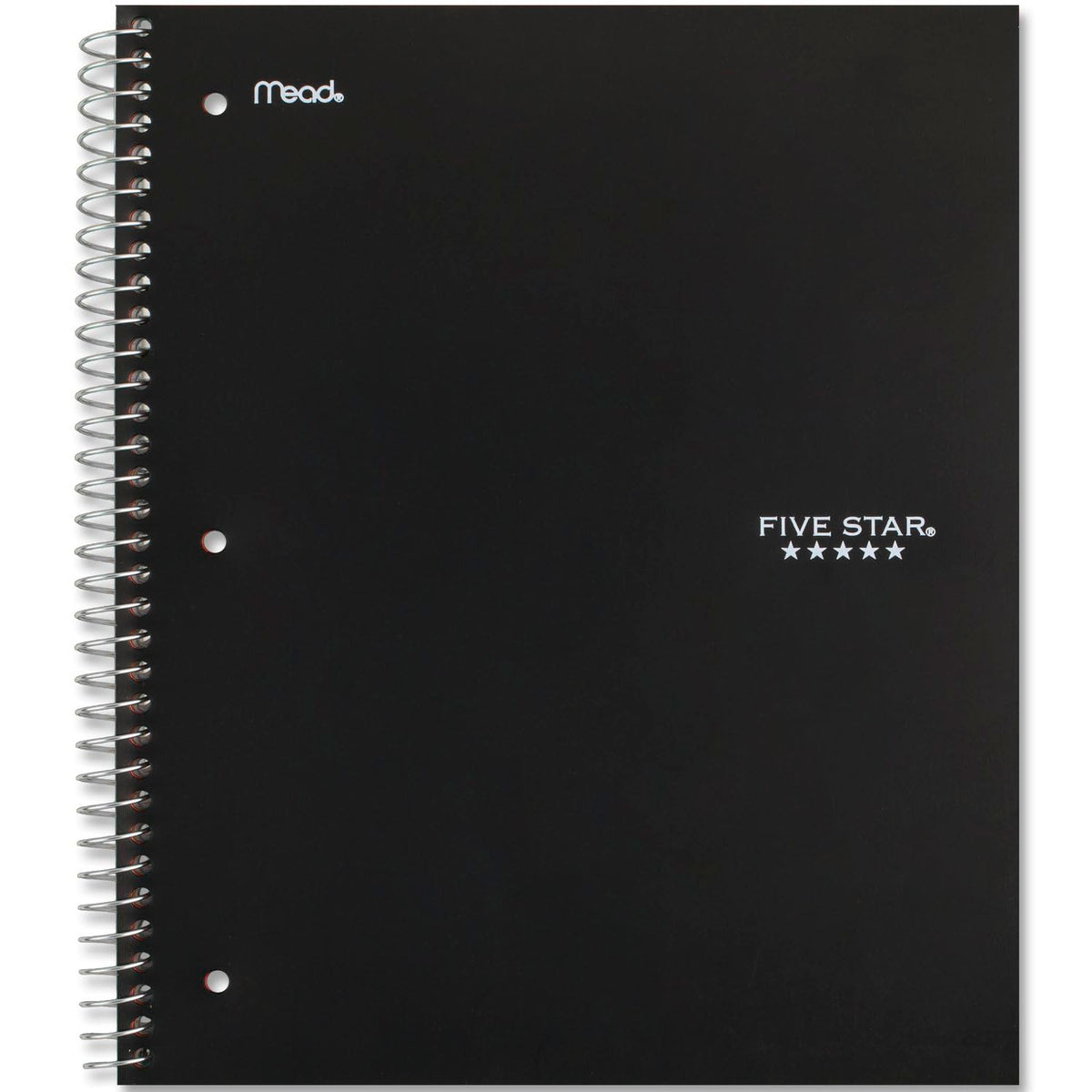 Five Star Spiral Notebook + Study App, 5 Subject, Wide Ruled Paper, 8" x 10-1/2", 200 Sheets, Fights Ink Bleed, Water Resistant Cover, Black (72045) (Pack of 2)