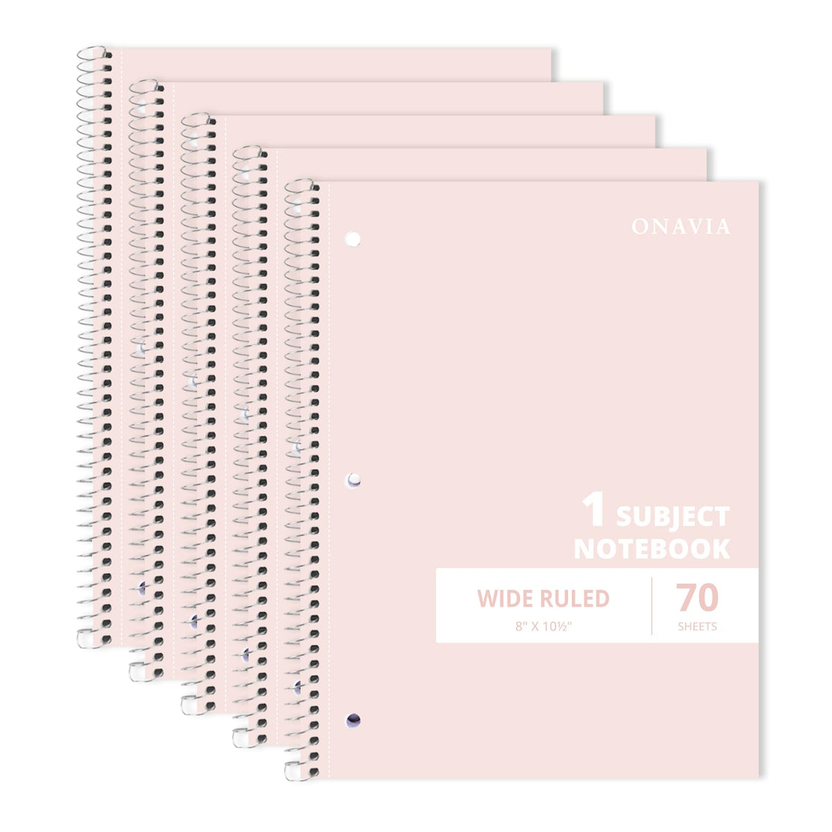 ONAVIA 1 Subject Spiral Notebook Wide Ruled 5 Pack, 140 Pages, Black