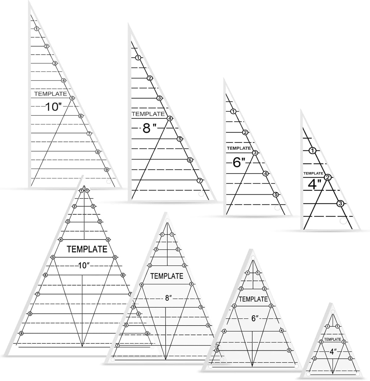 TSV 8 PCS Triangle Quilting Rulers: 50° Isosceles/25°-65°-90° Templates