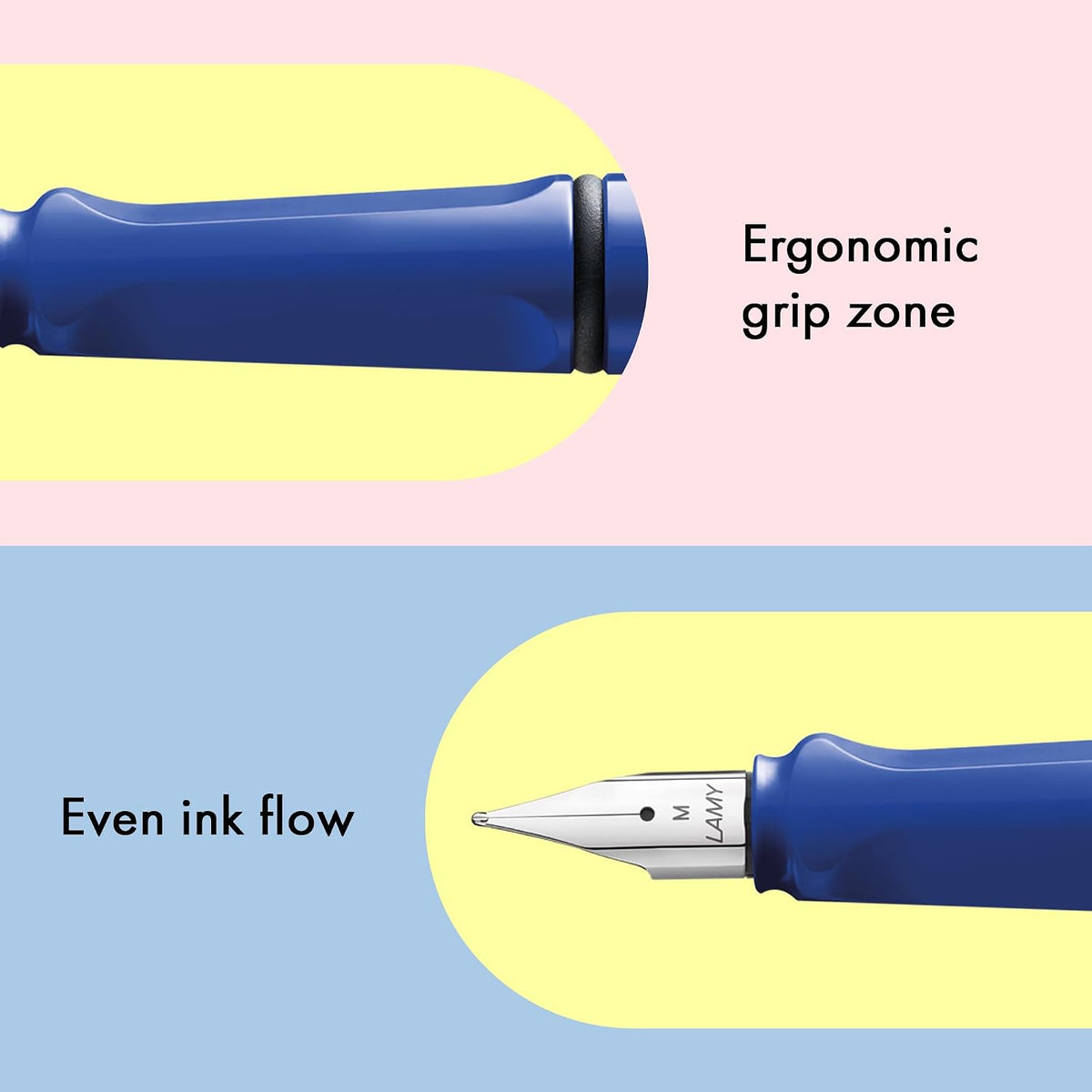 LAMY safari blue - Fountain Pen with ergonomic grip & polished steel nib in size F - ideal for any Writing & Calligraphy - including LAMY T 10 blue cartridge - Right-Handed