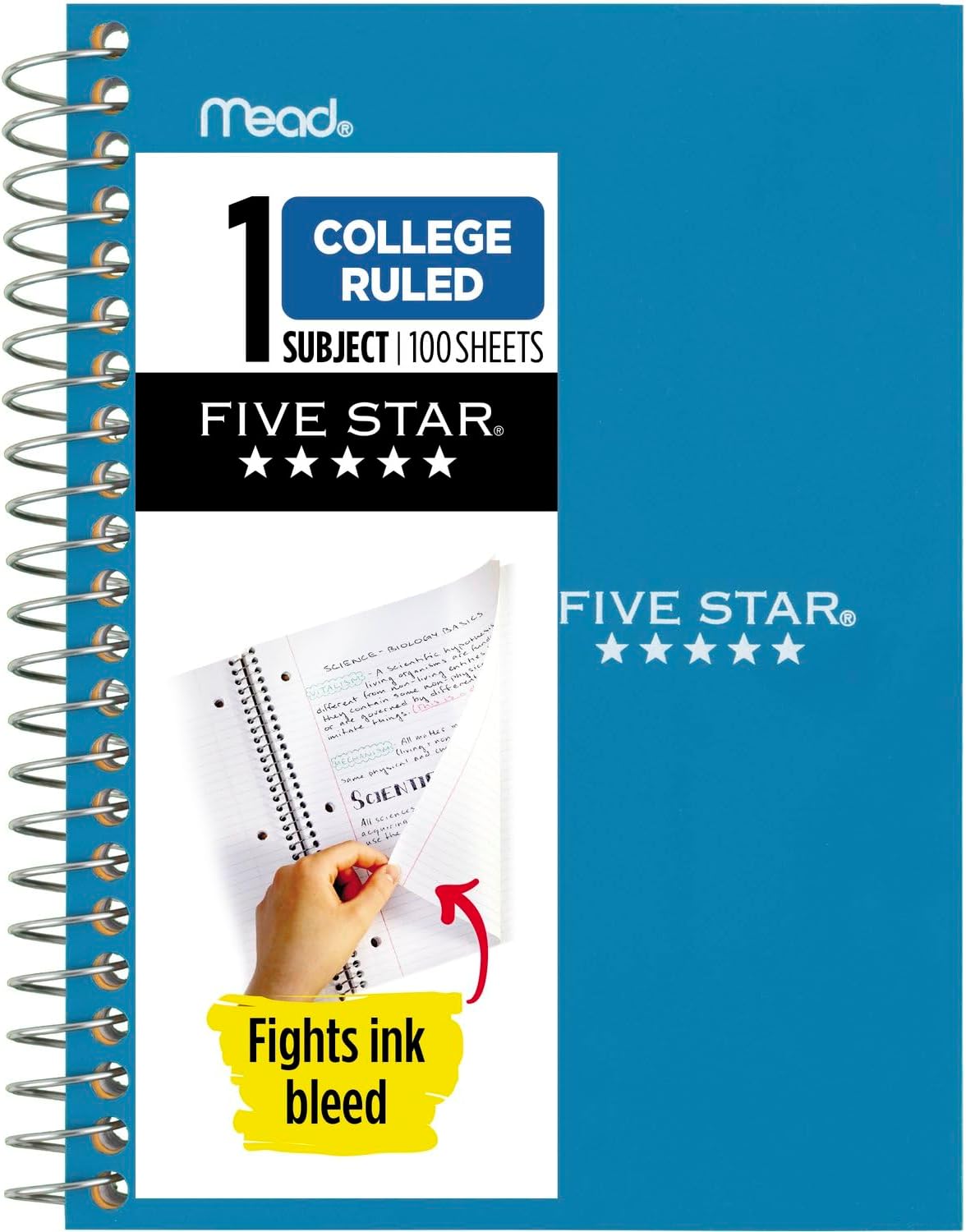 Five Star Personal Spiral Notebook, 1 Subject, College Ruled Paper, 7" x 4-3/8", Small Size, 100 Sheets, Tidewater Blue (45484AA4)