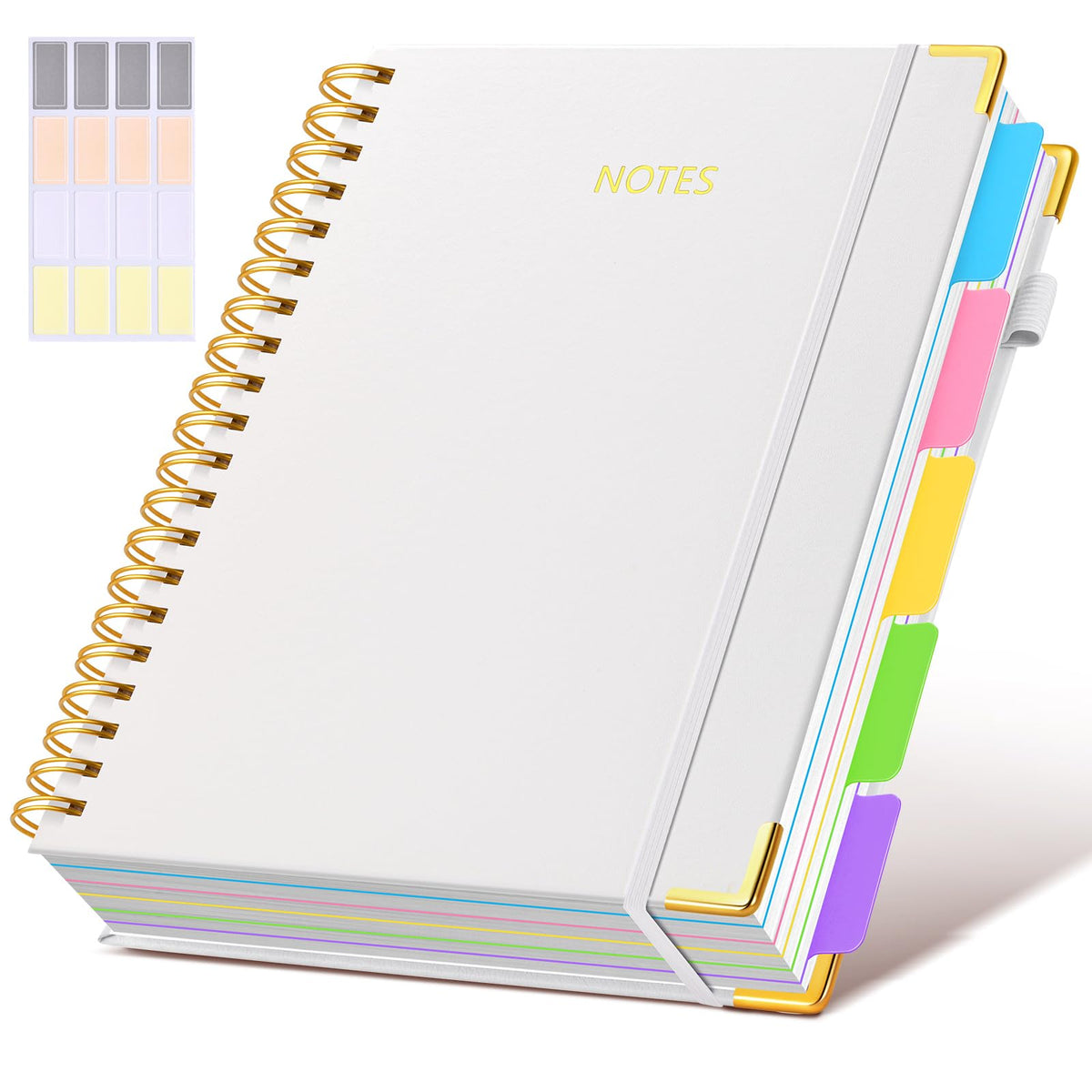 Hardcover Spiral Notebook journal with Removable Dividers Tabs, 300 Pages Leather 5 Subject Notebook College Ruled, 8"x10" Large B5 Notebooks for Work School Note taking, Lined Journal for Women,Green