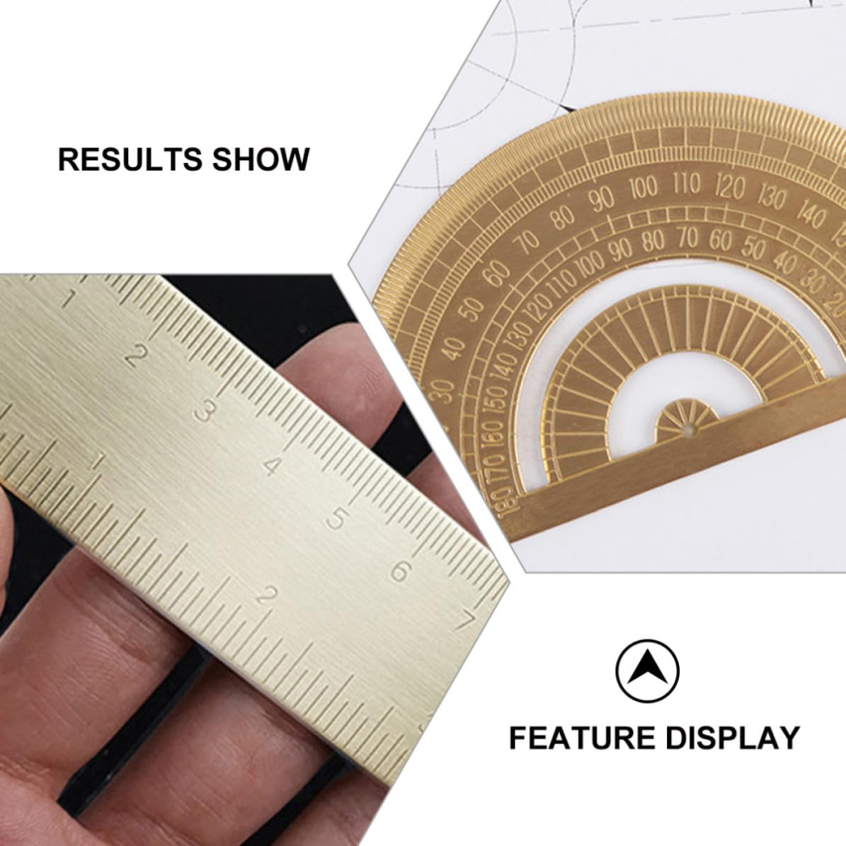 Brass Protractor Set with Triangle Ruler for Geometry Drawing Tools