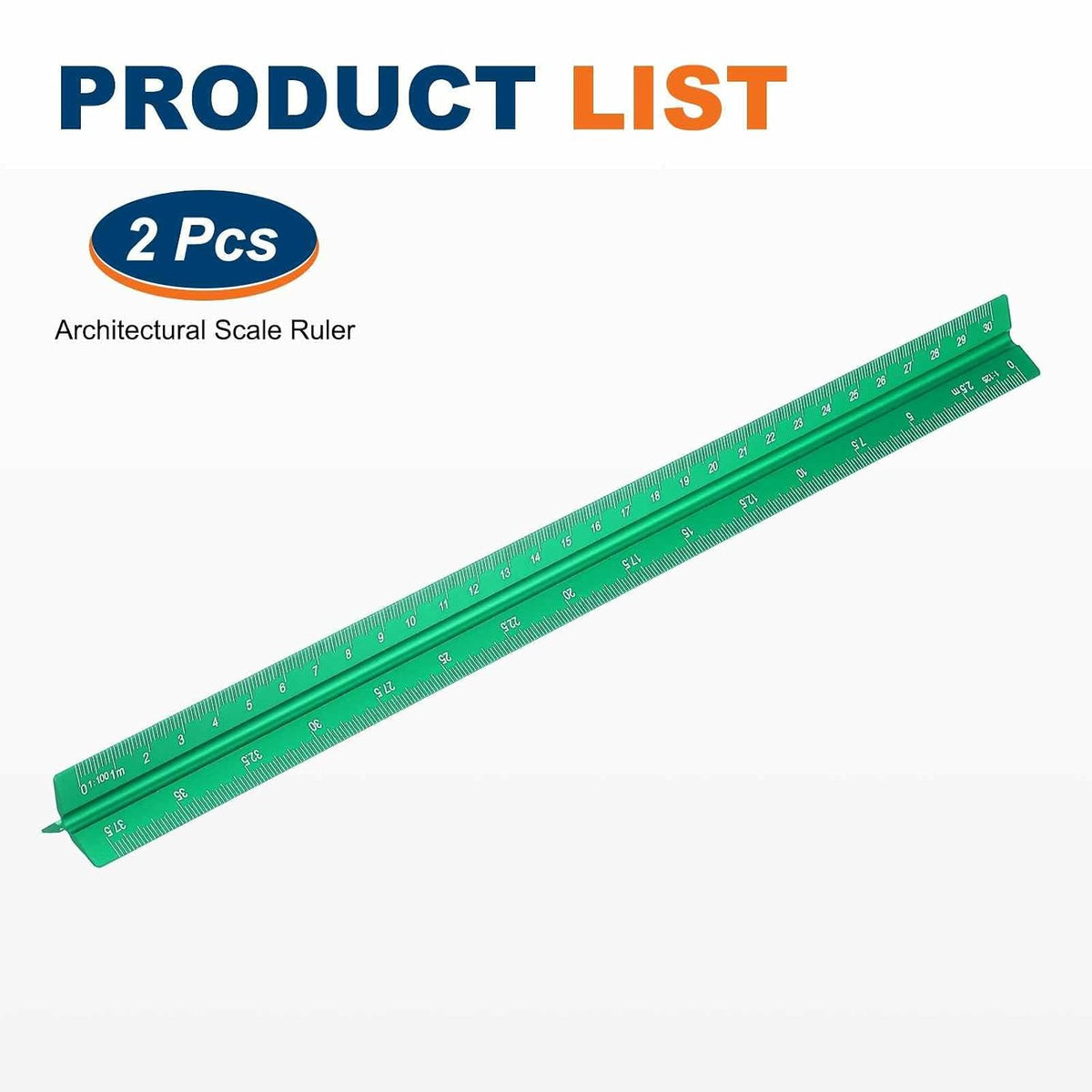 HARFINGTON 2 Pcs Architectural Scale Ruler, 12 Inch Metric Aluminum Alloy Architect Triangular Small Scale Laser-Etched Blueprint Drafting Ruler for Architects Engineers, Green