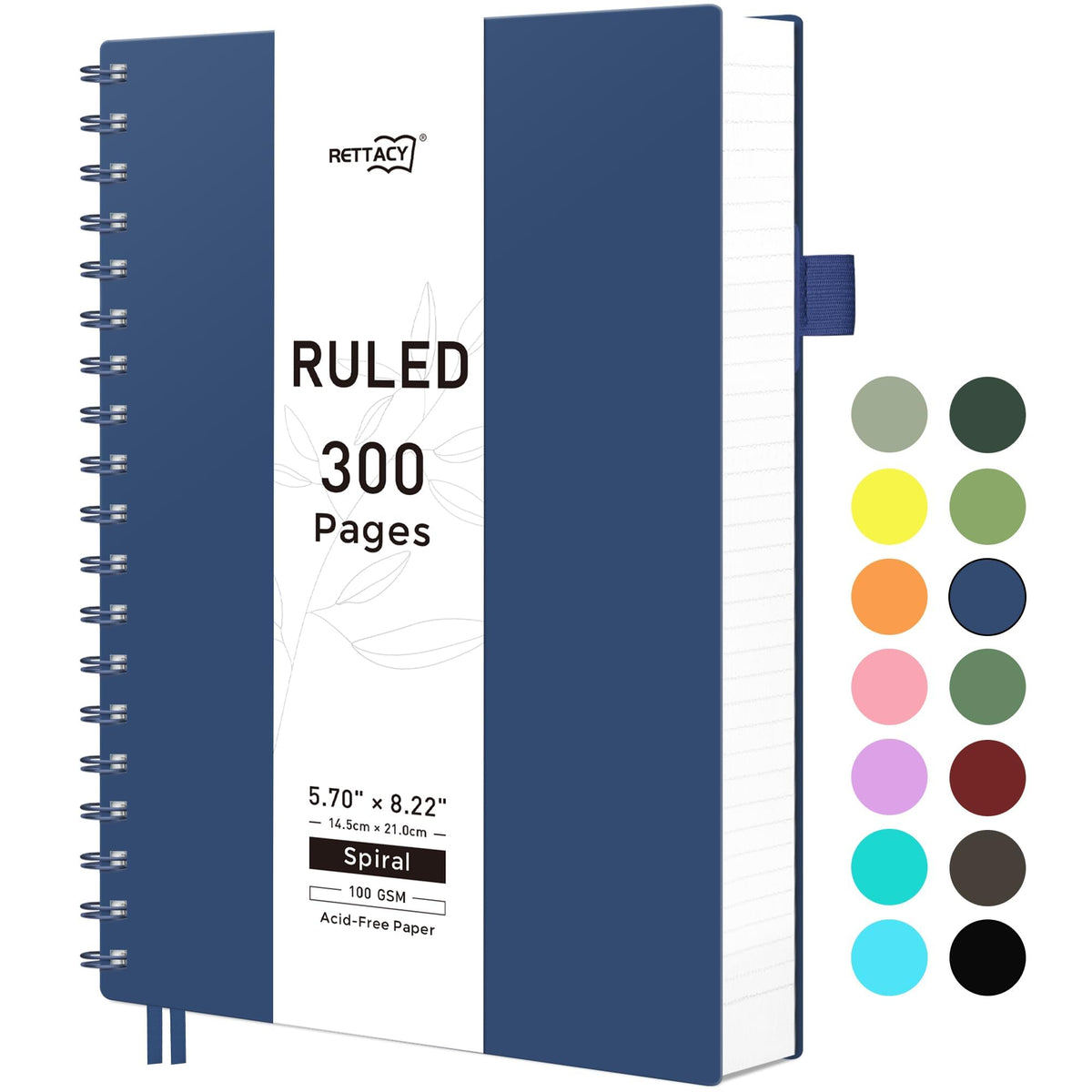 RETTACY Spiral College Ruled Notebook, 300 Pages, A5 Size (5.7" x 8.2")