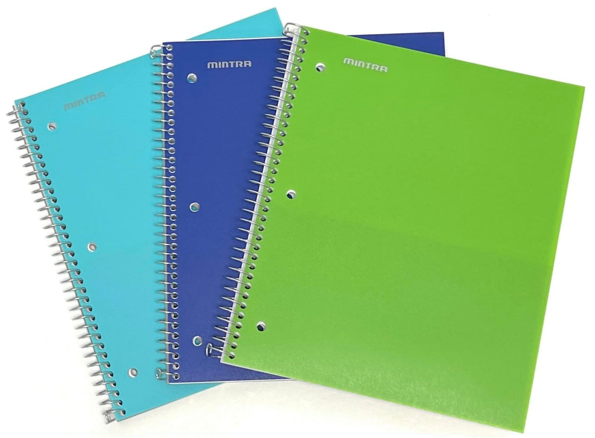 Mintra Office Durable Spiral Notebooks, 1 Subject, (Spring Pink, Sun Yellow, Arctic Ice, College Ruled 3pk)