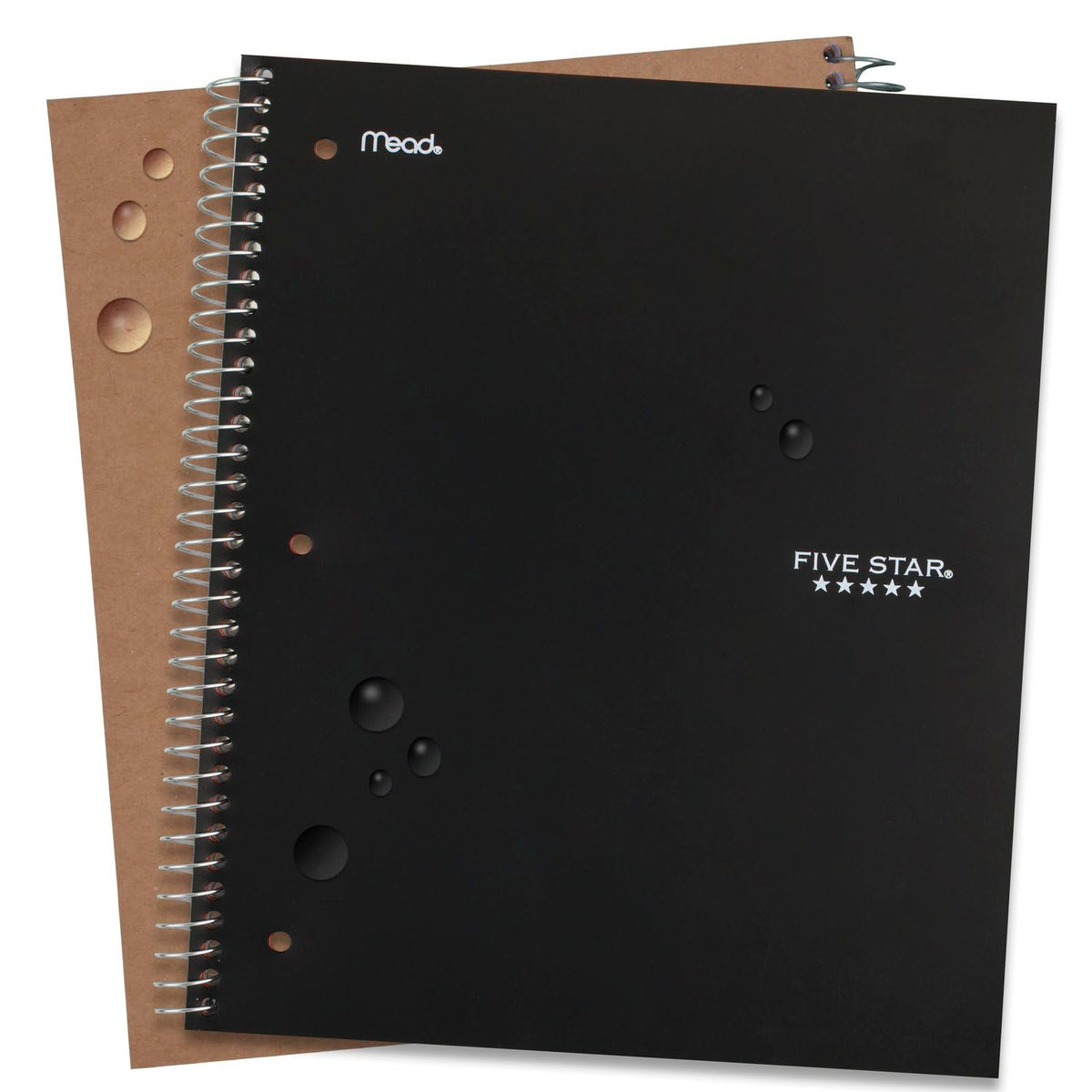 Five Star Spiral Notebook + Study App, 5 Subject, Wide Ruled Paper, 8" x 10-1/2", 200 Sheets, Fights Ink Bleed, Water Resistant Cover, Black (72045) (Pack of 2)