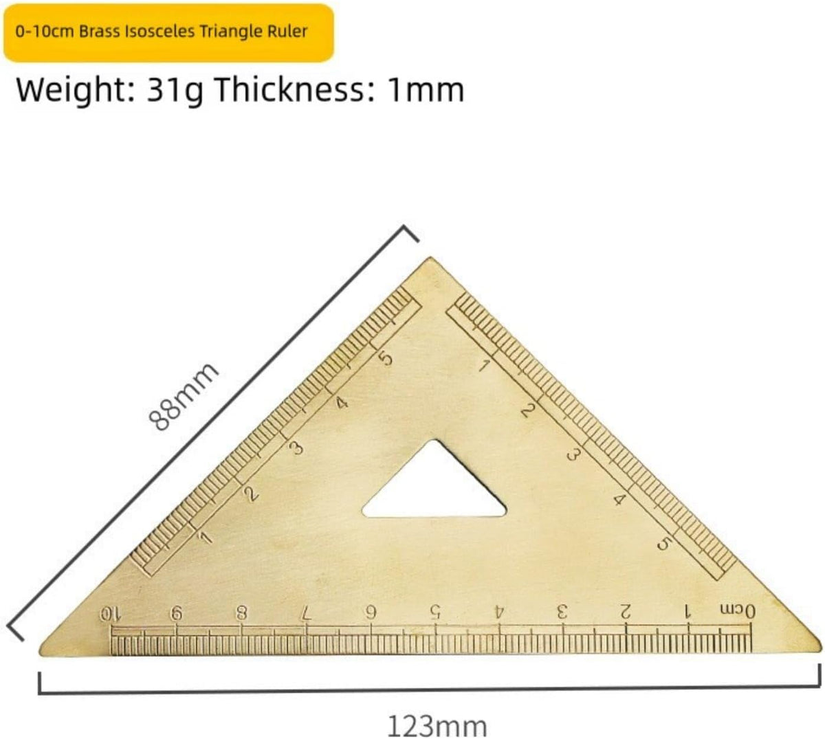 Solid Brass Golden Ruler Kit With Isosceles Triangle, Right Angle Triangle, 18Cm Measuring Scale And Protractor For School Or Office Use