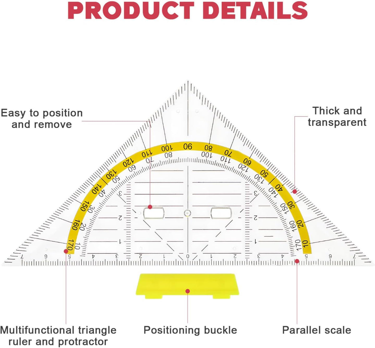 12pcs Triangular Protractor Ruler Set with Handles for Drafting
