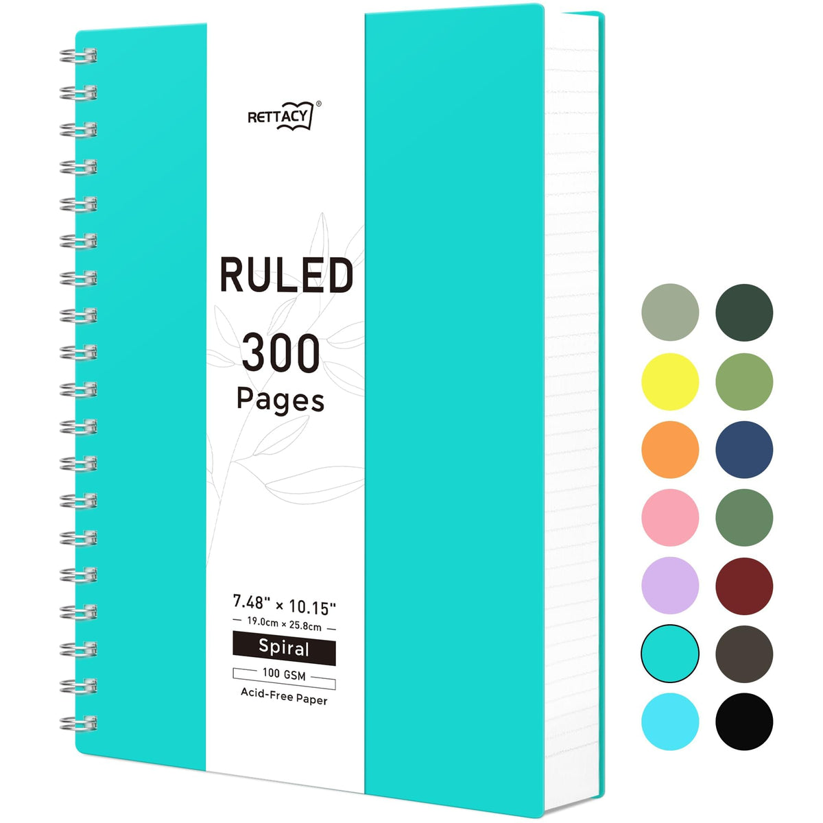 RETTACY Spiral College Ruled Notebook, 300 Pages, A5 Size (5.7" x 8.2")