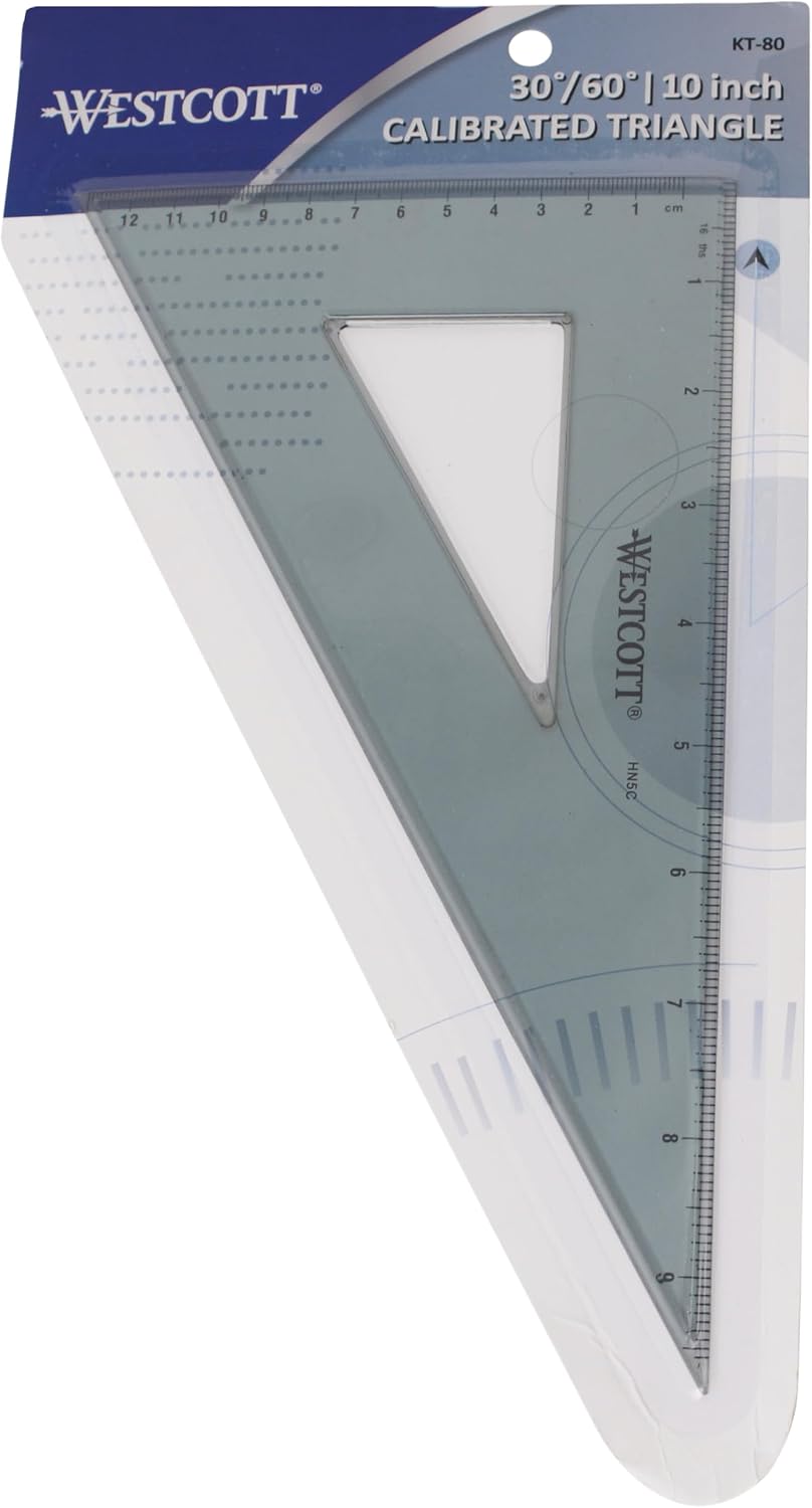 Westcott 10-Inch 30/60/90 Triangle Set, Transparent Acrylic with Cut-Out Center, 6-Pack (KT-80)