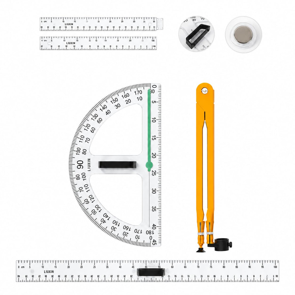 39 Inch Strong Magnetic Straight Ruler and Protractor Geometry Teaching Kit