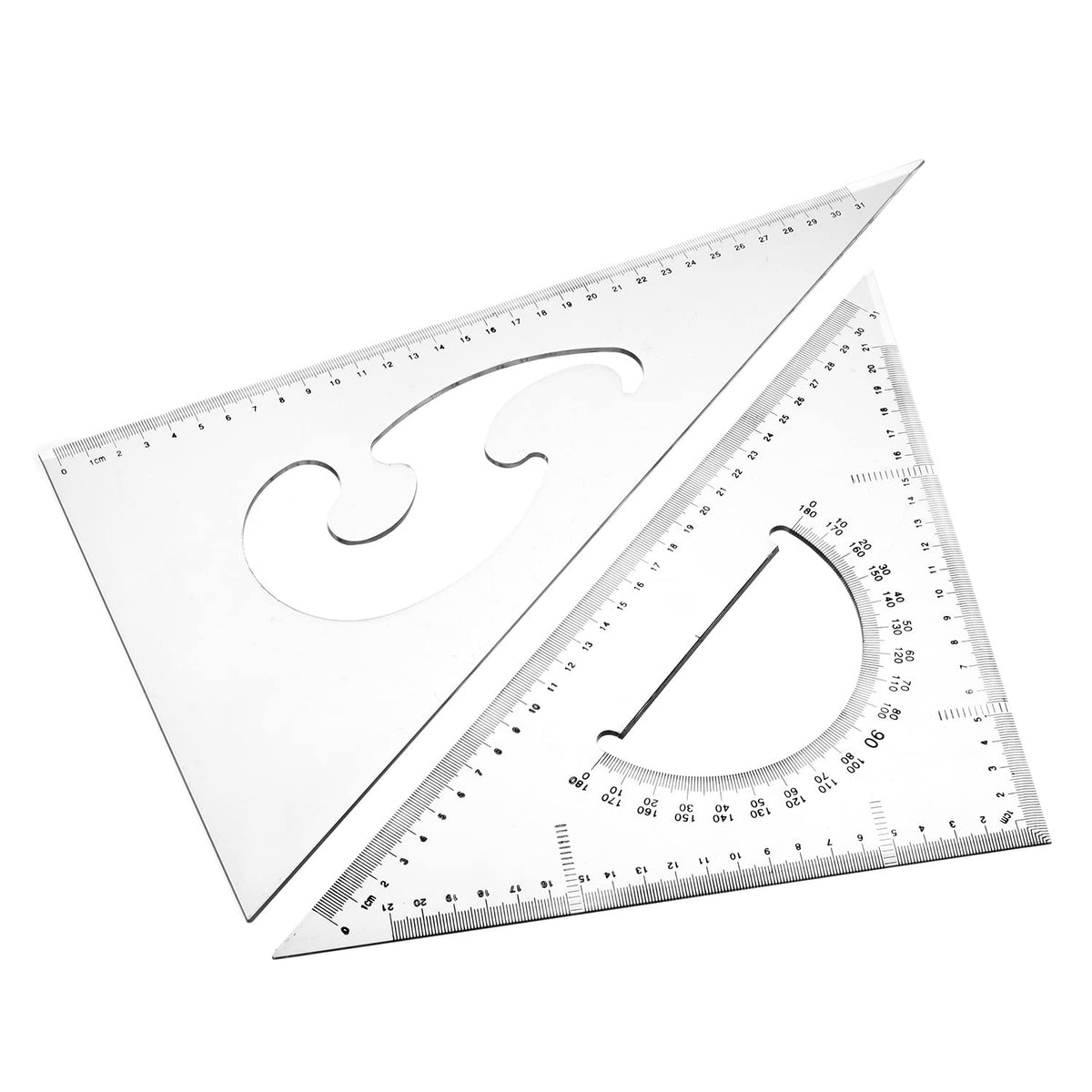 Utoolmart Triangle Ruler Set, 30cm / 11.8-inch Plexiglass Right Angle Ruler,Aluminum Alloy Triangular Ratio Scale Ruler, Measuring Tool for Drafting Drawing Learning Math Geometry Ruler 1 Pcs
