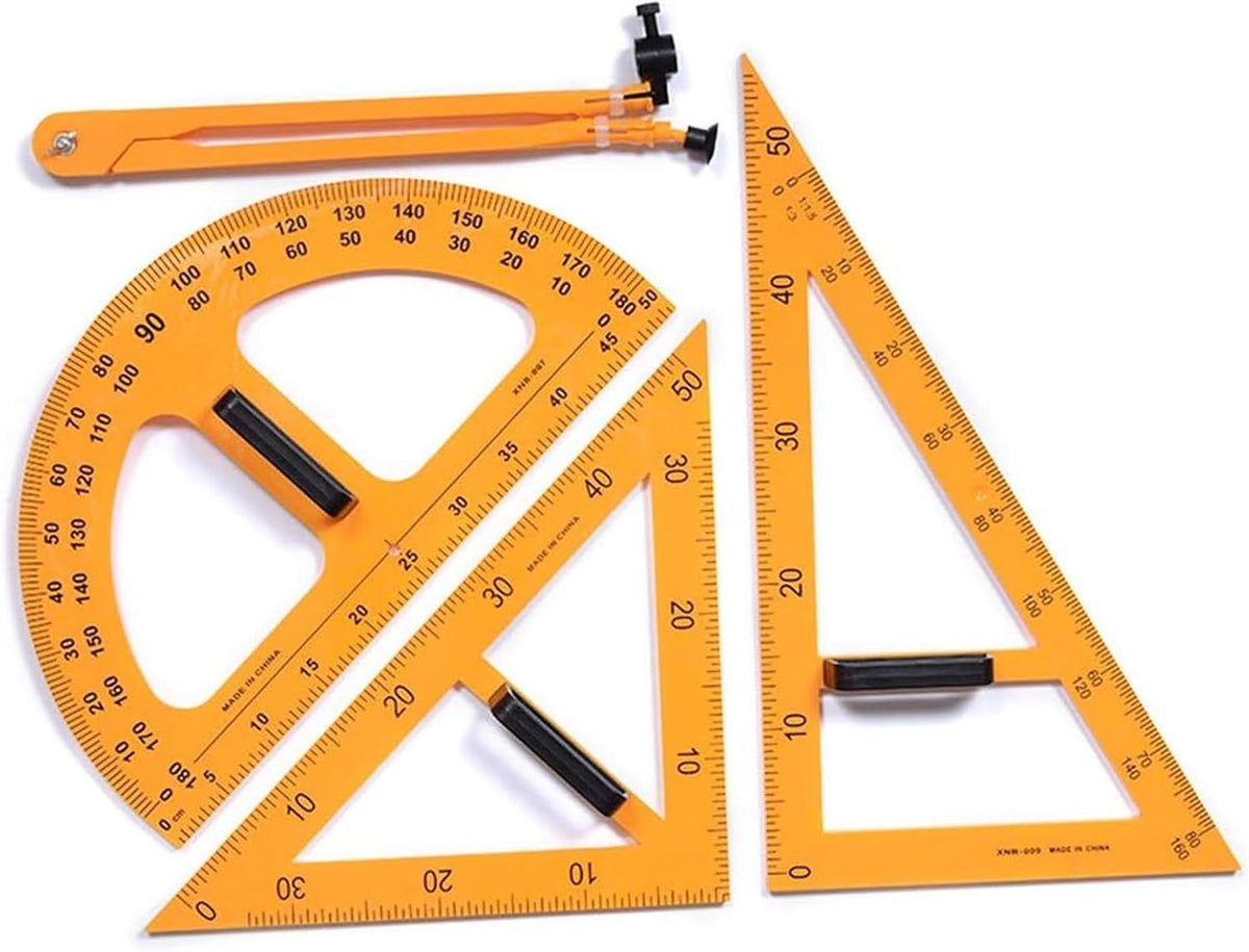 Magnetic Geometry Math Ruler Set for Classroom, Large Protractor, Triangle & Measuring Rulers, Magnetic Blackboard Tools for Teachers & Students Enhances Math Learning, 5pc