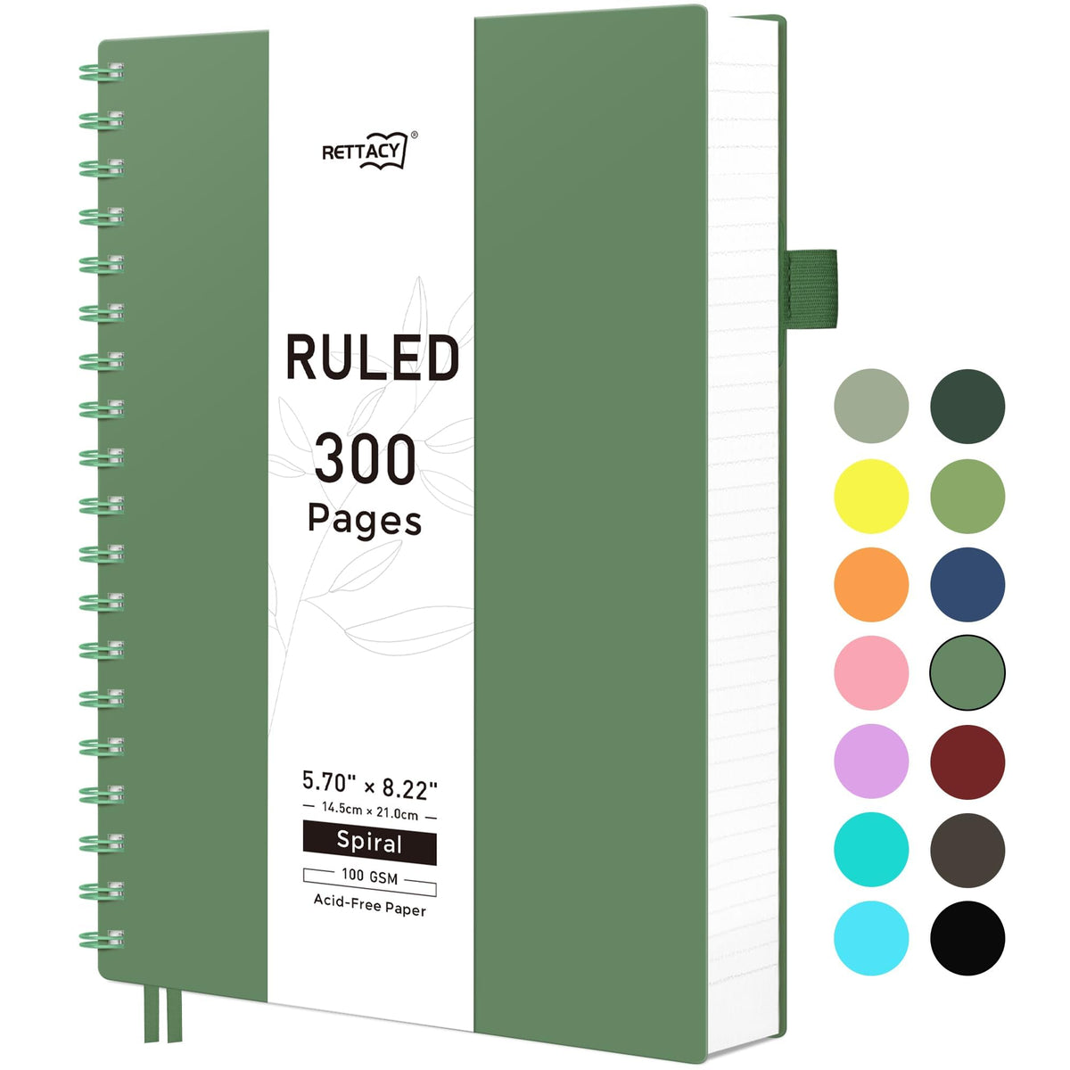 RETTACY Spiral College Ruled Notebook, 300 Pages, A5 Size (5.7" x 8.2")