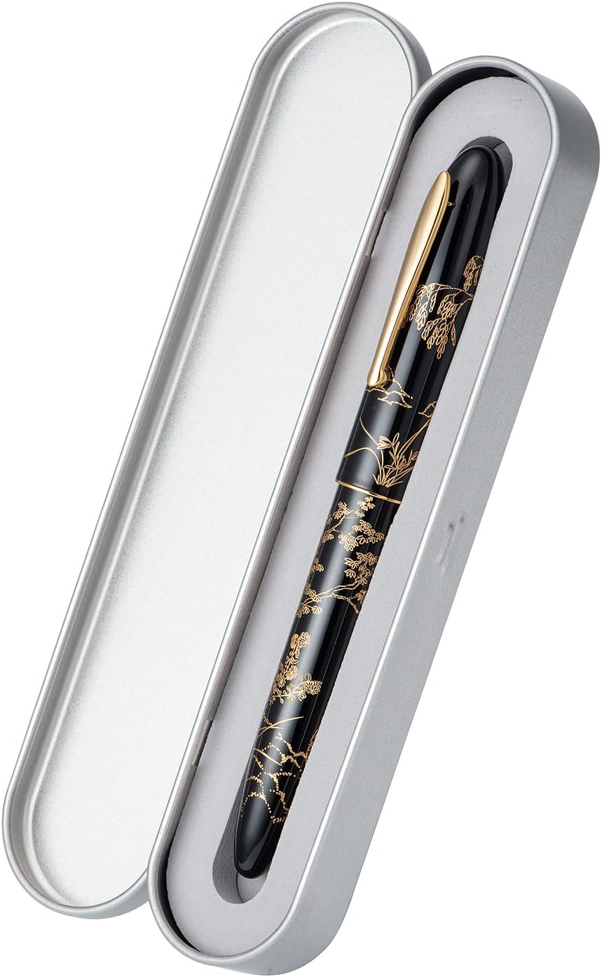 HONG DIAN Hongdian N23 Black Rabbit Fountain Pen, Long Blade Medium Nib Gold Trim, New Year Lucky Rabbit Carving Design, Smooth Writing Pen with Converter and Metal Pen Box Set