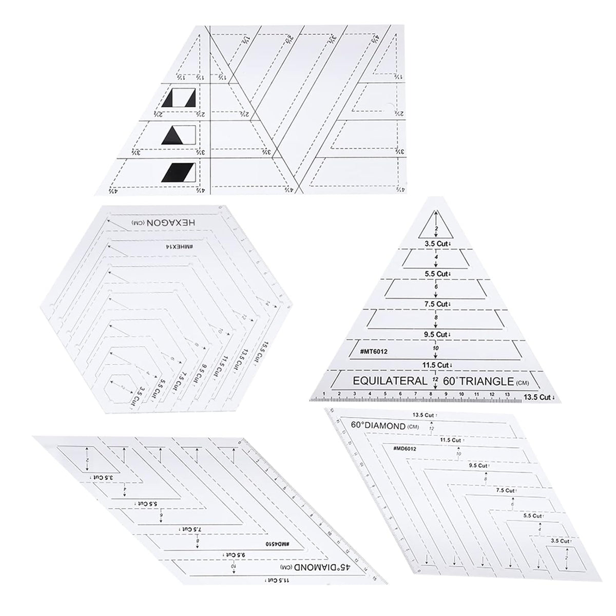 SUNGOOYUE Quilting Ruler Set, 5-Piece Transparent Patchwork Templates for