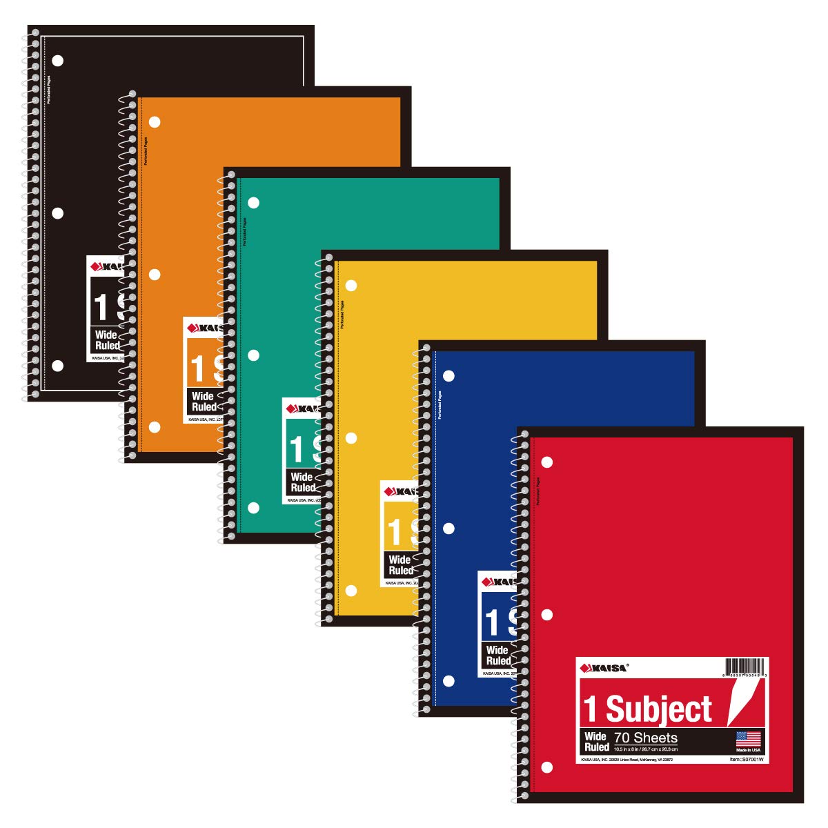 KAISA 70 Sheet 1-Subject Wirebound Notebook Spiral Notebooks, College Ruled 10.5x8 Spiral Notebooks For School Students Office, Pack of 6 Pads,S07001C