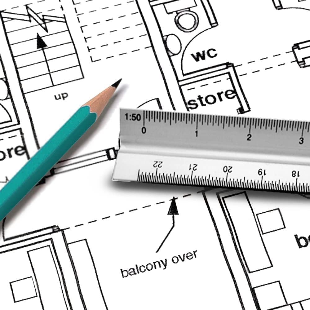 Utoolmart Triangular Ratio Scale Ruler Set,30cm / 11.8-inch Architectural Scale,Aluminum Alloy Ruler, Measuring Tool for Architects, Engineers, Draftsman and Students Silver 1 Pcs