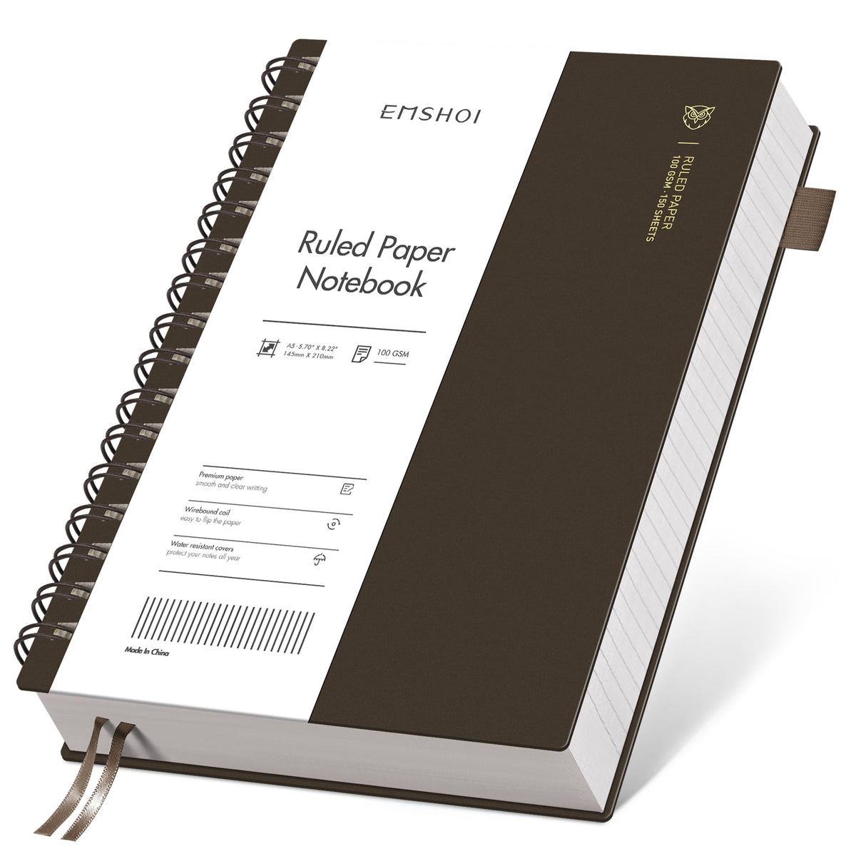 EMSHOI Lined Spiral Journal Notebook, 300 Pages, A5 Size (5.7'' x 8.2'')
