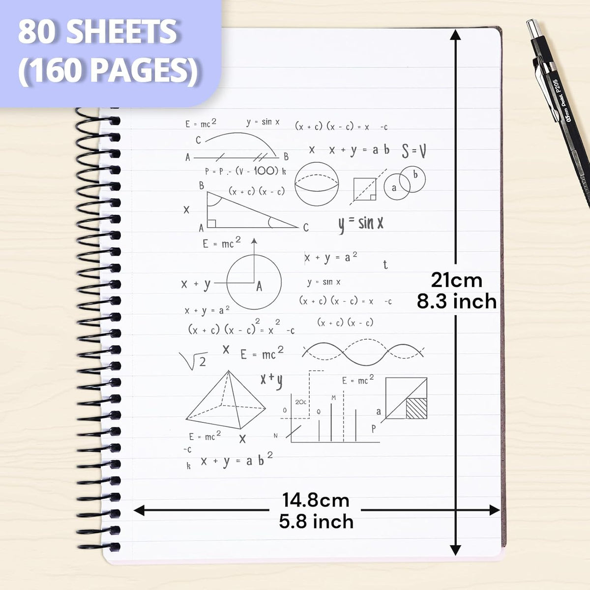 ONAVIA A5 Spiral Lined Journal Notebook, 5.8" x 8.3", 5 Pack, 160 Pages